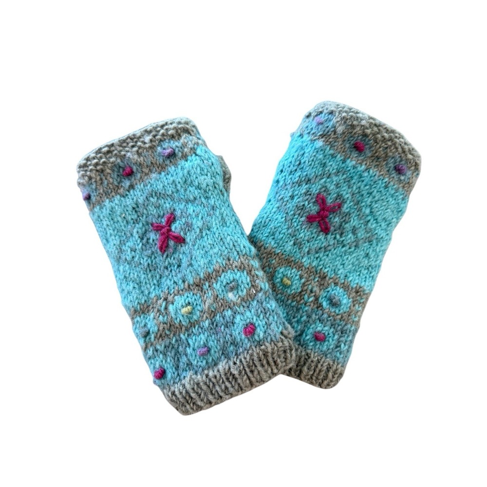 Fingerless Wool Gloves Mittens Hand Knitted Fleece Lined Multicolor New - Picture 2 of 4